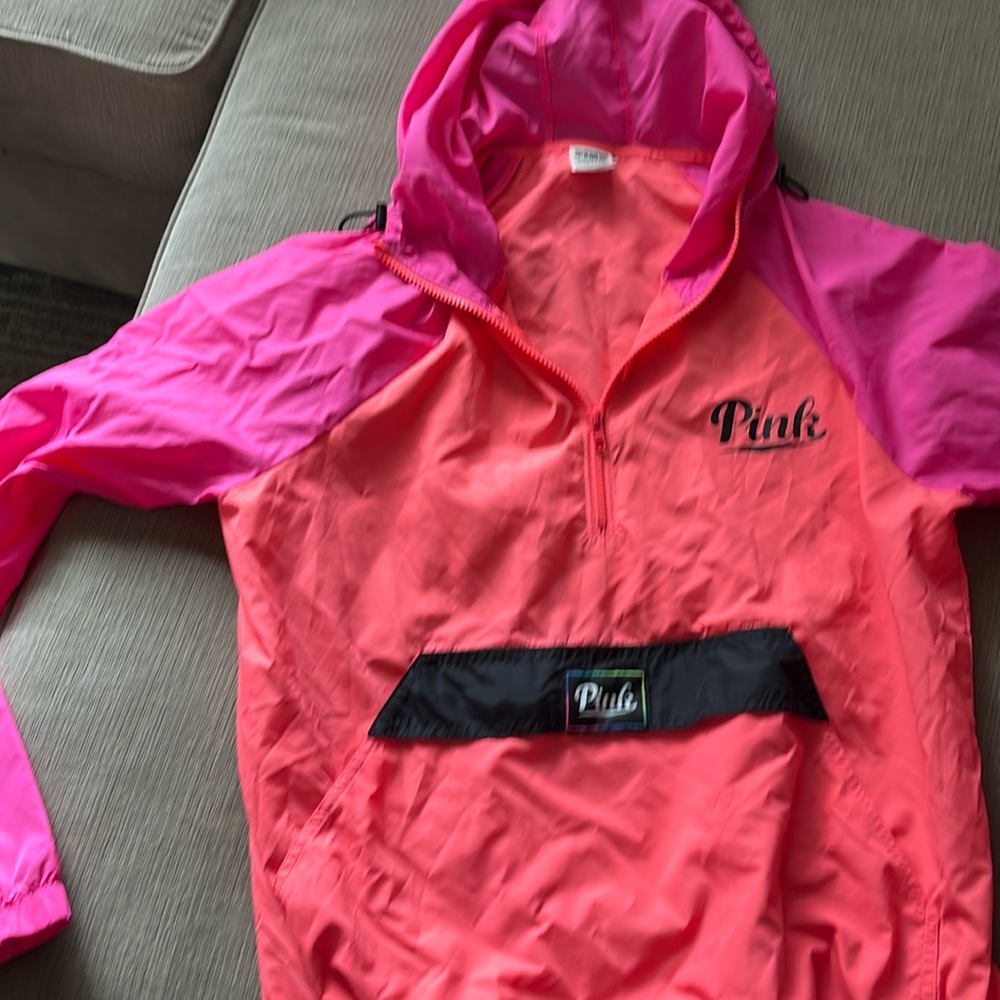 Victoria Secret PINK pink & orange rain shell hoodie size XS/S